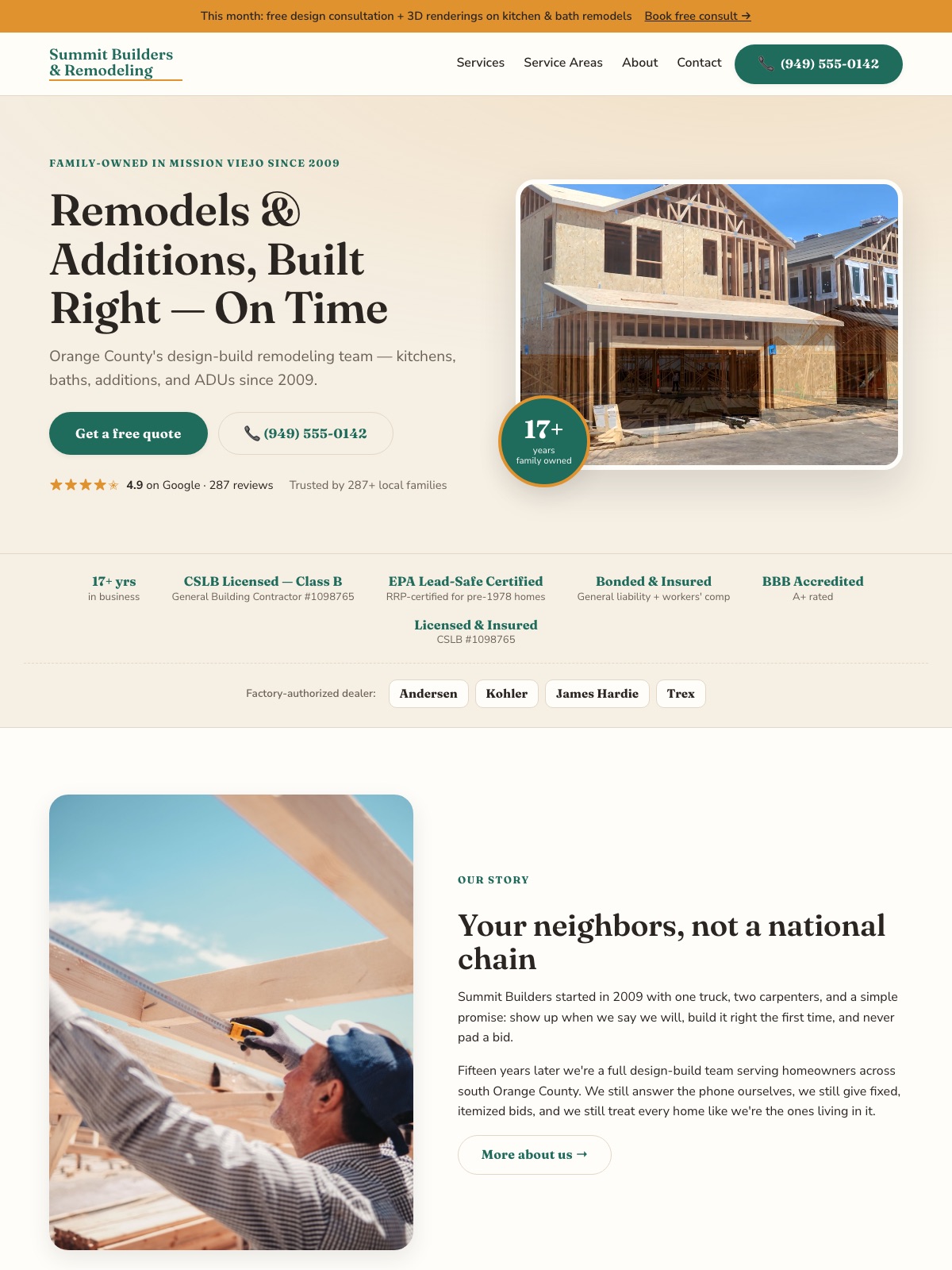 Family contractor website design preview